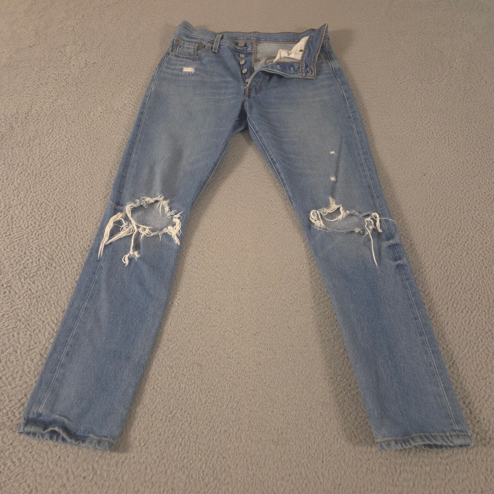 Levi's Jeans Womens 28 Blue 501 Straight Slim Leg Distressed Denim Button Fly